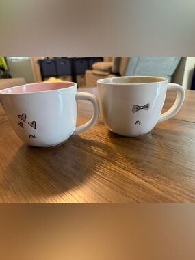Rae Dunn Mr. & Mrs. White Ceramic Mugs with Pink Interior